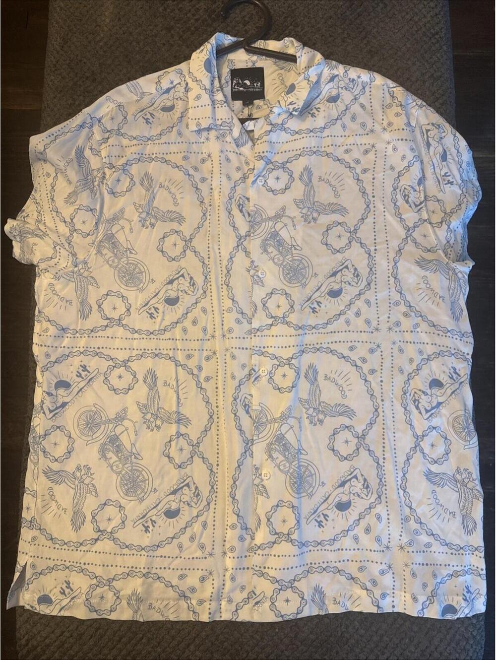 Badwood California Western Bandana Button Up Shirt Mens M Blue White Viscose